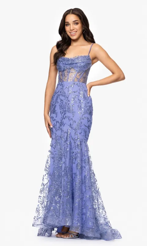 Long Periwinkle Prom Dress: Blondie Nites 5315BN sold by PromGirl