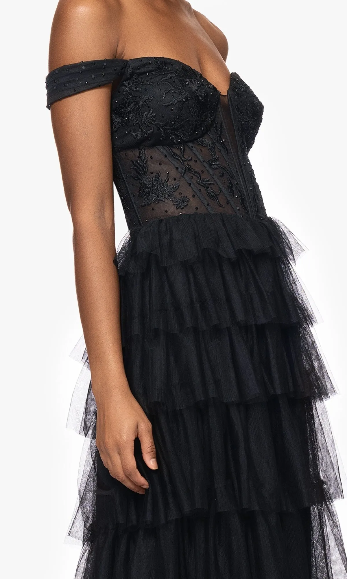 Long Black Ruffle Prom Dress: Blondie Nites 5390BN sold by PromGirl product image thumbnail 3