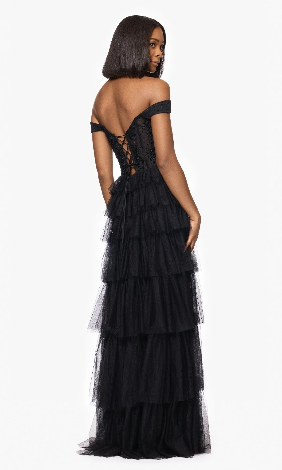 Long Black Ruffle Prom Dress: Blondie Nites 5390BN sold by PromGirl product image thumbnail 2