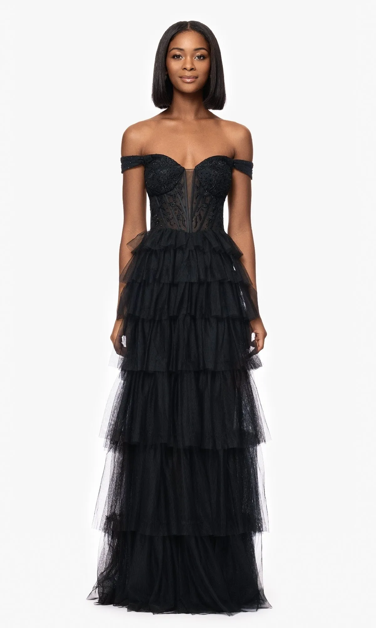 Long Black Ruffle Prom Dress: Blondie Nites 5390BN sold by PromGirl product image thumbnail 4