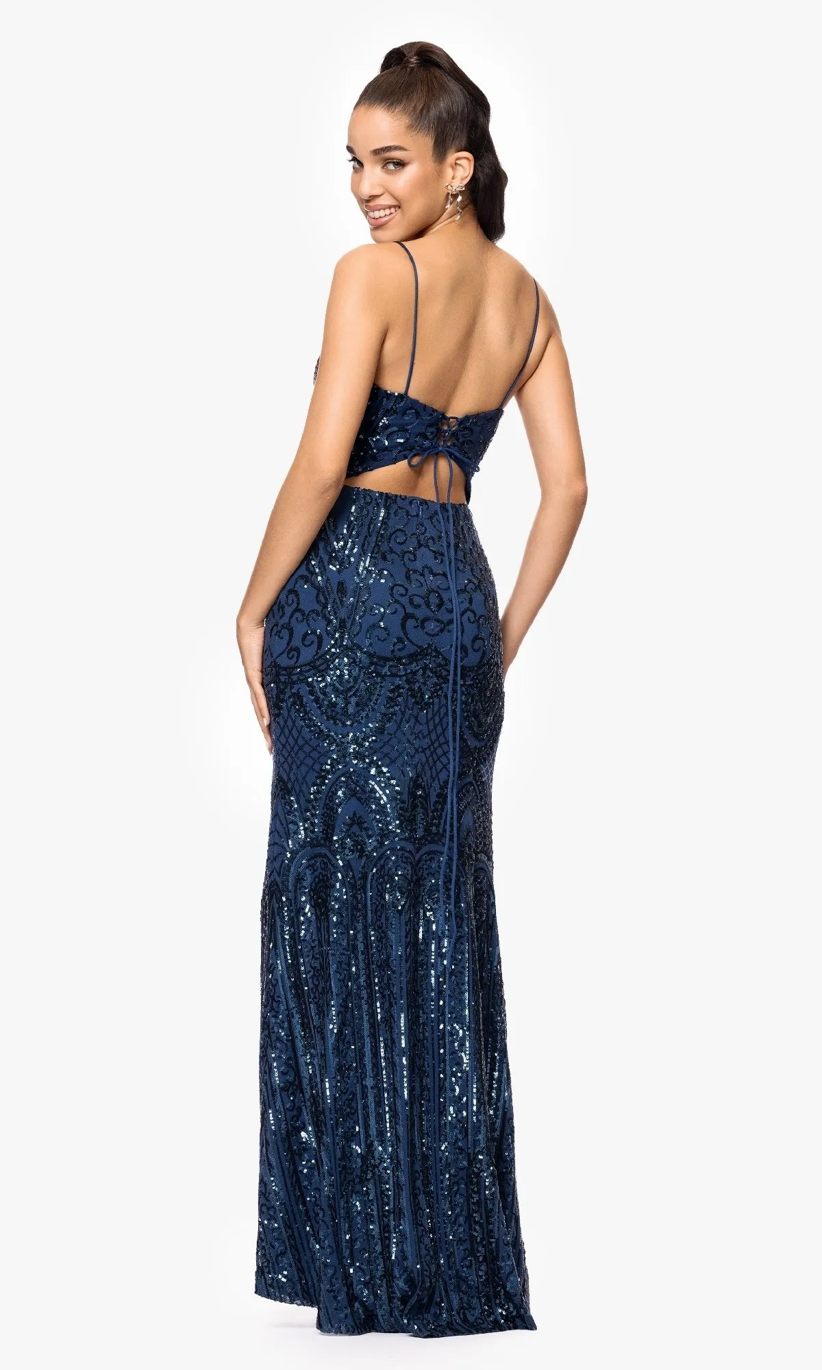 Long Sequin-Print Prom Dress: Blondie Nites 5377BN sold by PromGirl product image thumbnail 2