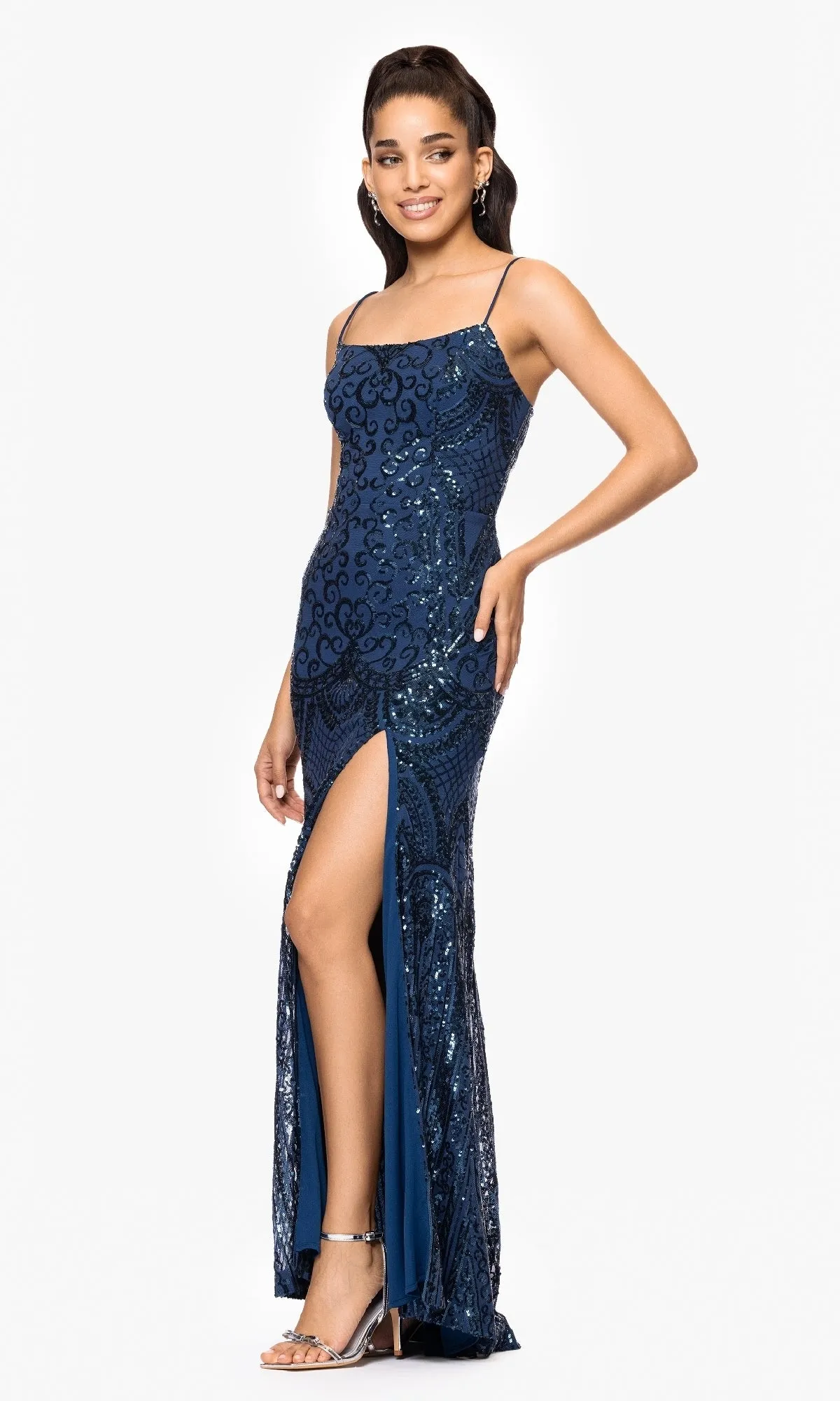 Long Sequin-Print Prom Dress: Blondie Nites 5377BN sold by PromGirl product image thumbnail 5