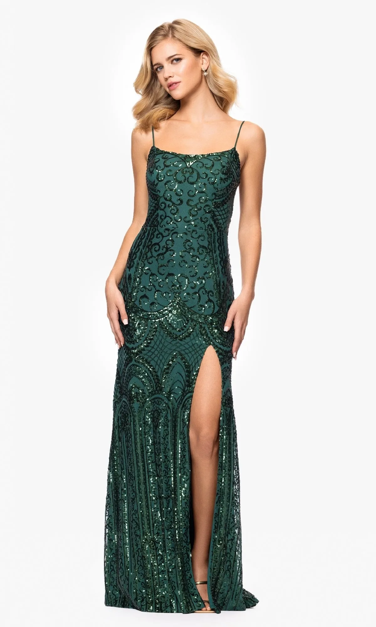 Long Sequin-Print Prom Dress: Blondie Nites 5377BN sold by PromGirl product image thumbnail 3