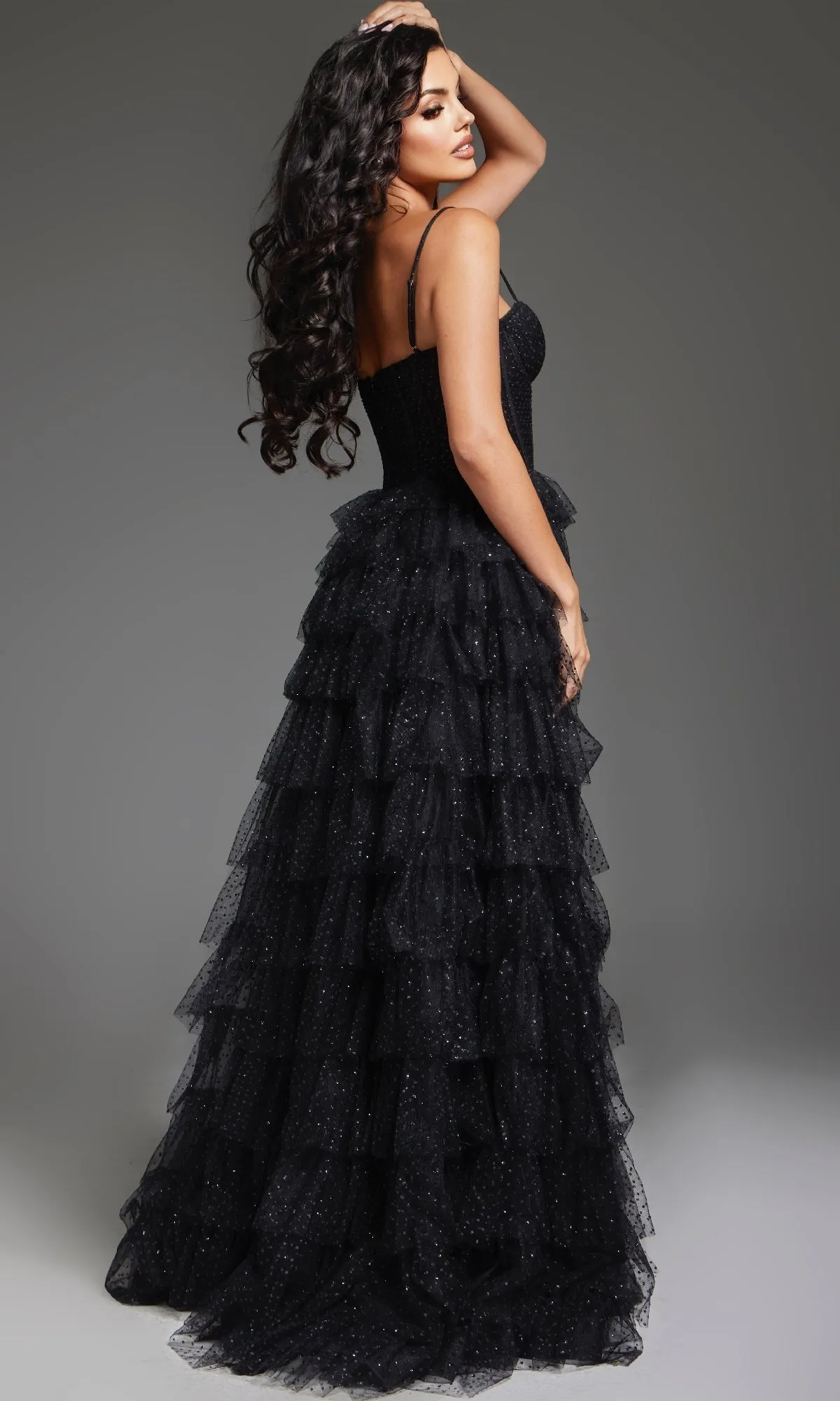 Tiered Ruffle Black Prom Ball Gown: Jovani 38278 sold by PromGirl product image thumbnail 2