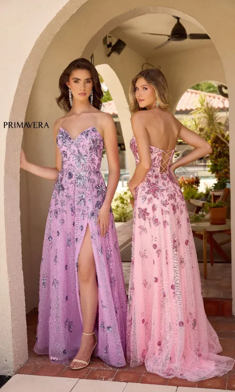 Strapless Beaded Long Prom Dress: Primavera 4361 sold by PromGirl