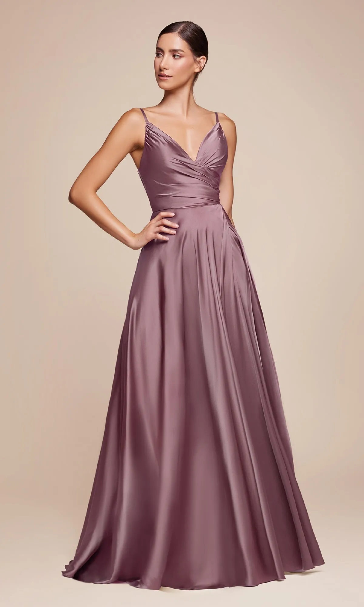 Classic A-Line Satin Prom Dress: CL7485-1 sold by PromGirl product image thumbnail 4