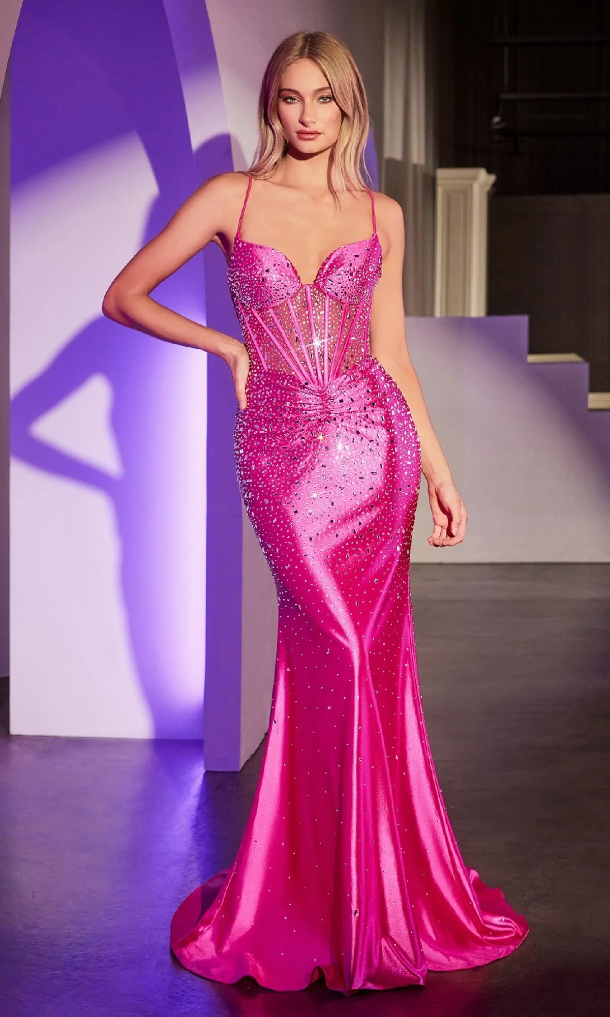 Sheer-Corset Beaded Prom Gown: Ladivine CDS527 sold by PromGirl product image thumbnail 3