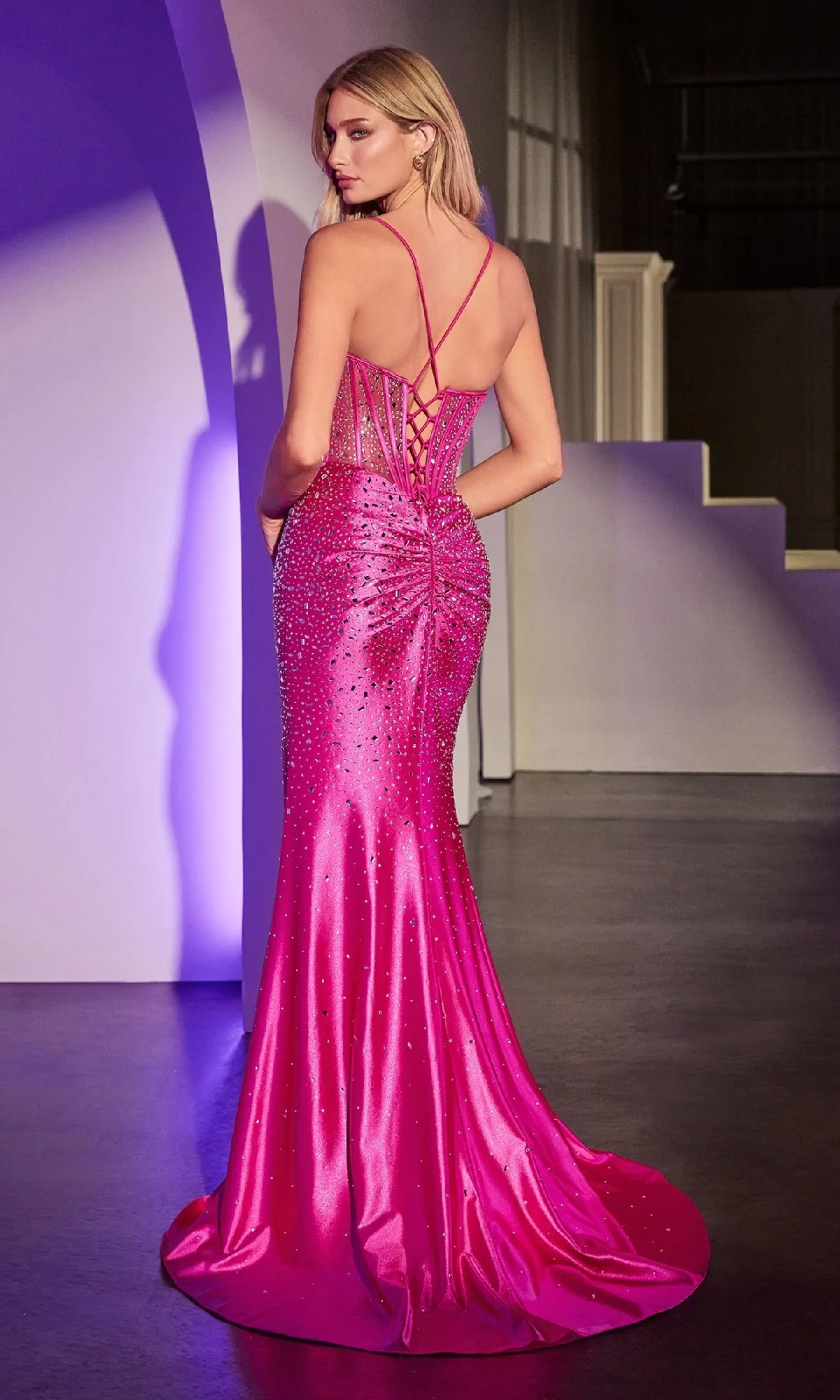 Sheer-Corset Beaded Prom Gown: Ladivine CDS527 sold by PromGirl product image thumbnail 2