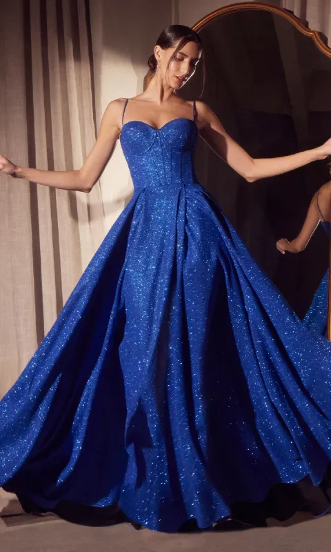 Lace-Up Long Glitter Prom Ball Gown: Ladivine T706 sold by PromGirl