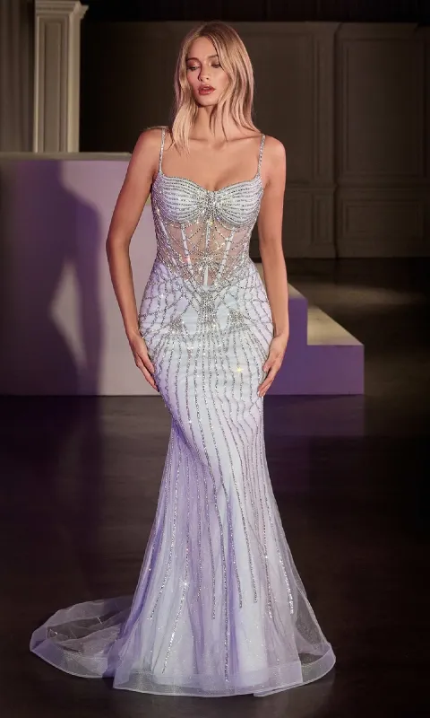 Sheer-Corset Long Bead Prom Dress: Ladivine CD766 sold by PromGirl