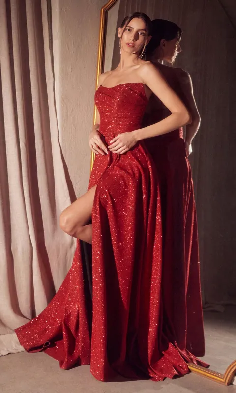 Strapless Long A-Line Glitter Prom Dress: Amoris T701 sold by PromGirl