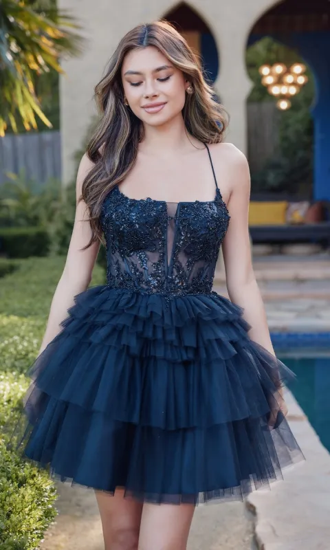 Short Ruffled Homecoming Dress: Juliet JT935K sold by PromGirl