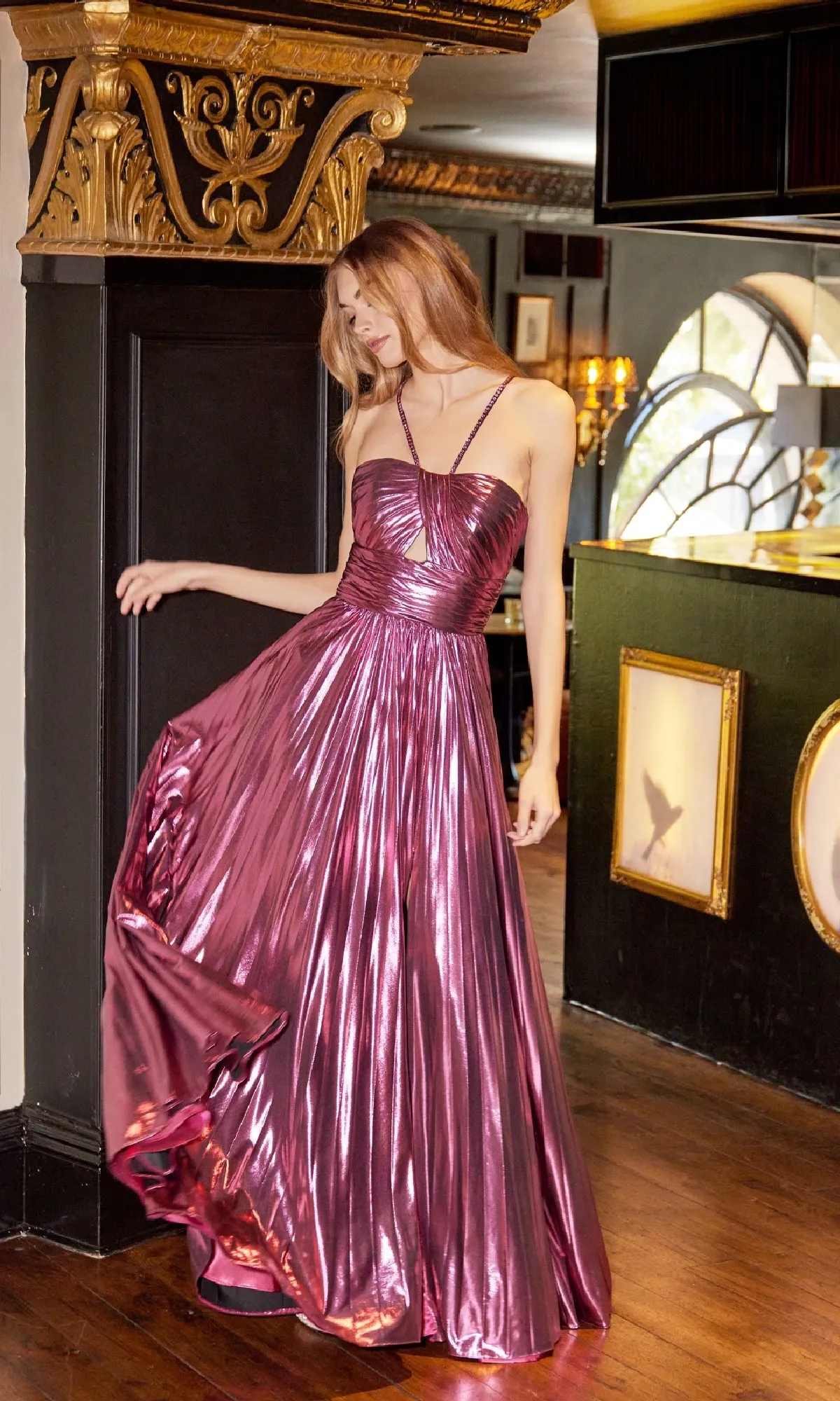 Long Metallic A-Line Prom Dress: Juliet JT2503A sold by PromGirl