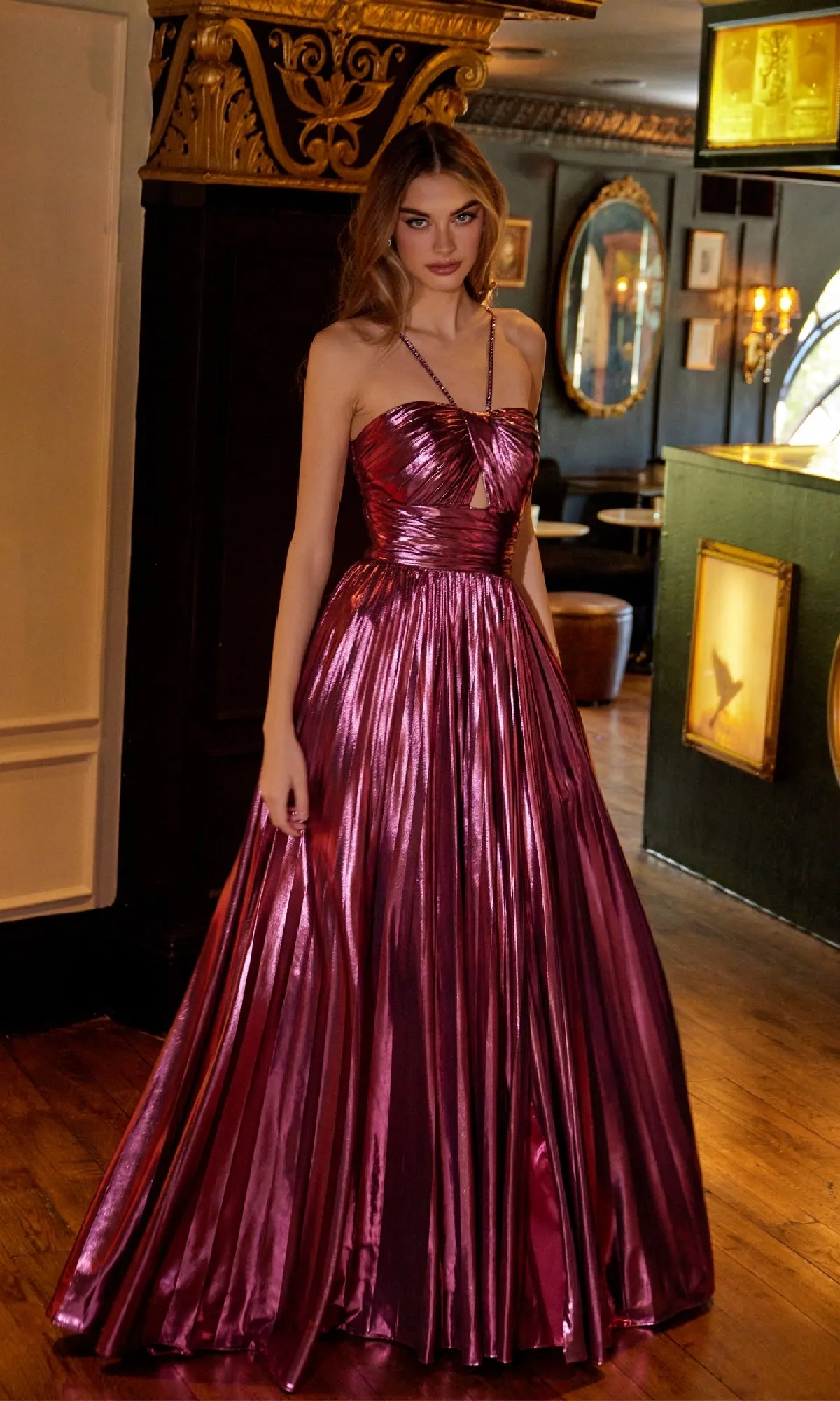 Long Metallic A-Line Prom Dress: Juliet JT2503A sold by PromGirl product image thumbnail 4