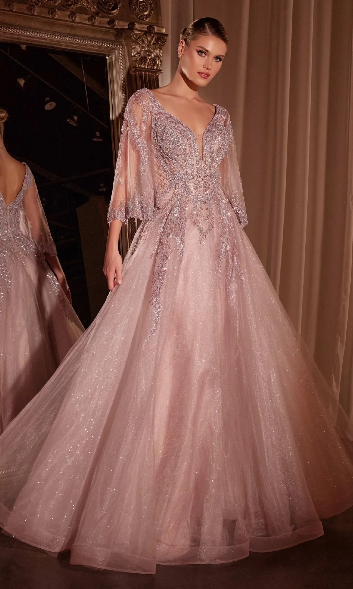 Bell-Sleeve Mauve Formal Dress: Ladivine CD784 sold by PromGirl