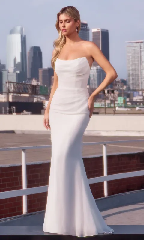 Strapless Long White Prom Dress: Ladivine 7434W sold by PromGirl