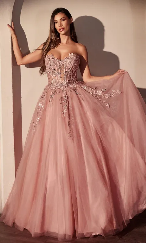 Strapless Dusty Rose Prom Gown: Ladivine CDS536 sold by PromGirl