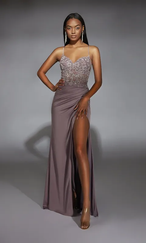 Beaded-Lace-Corset Long Prom Dress: Alyce 61741 sold by PromGirl