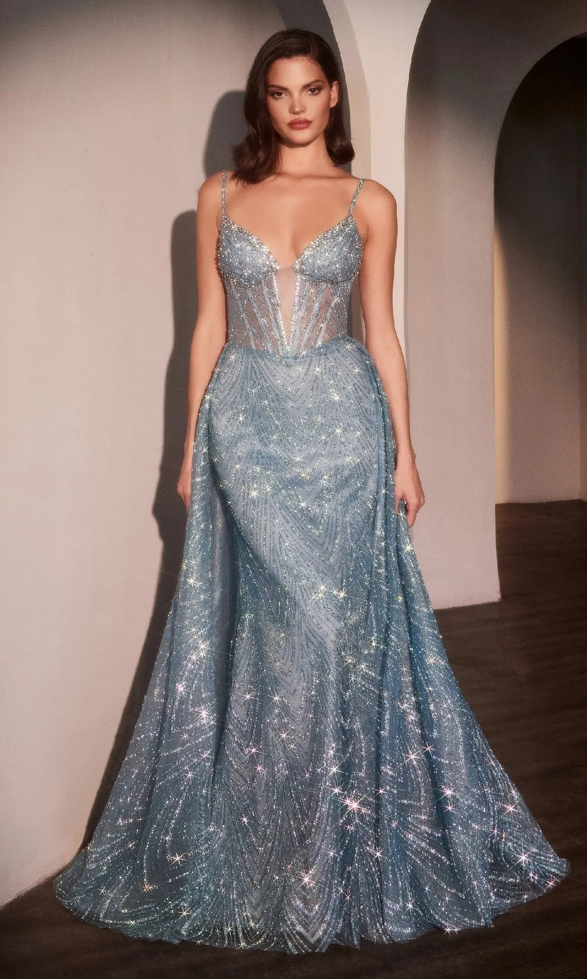 Deep V-Neck Long Glitter Prom Dress: Ladivine C167 sold by PromGirl product image thumbnail 4