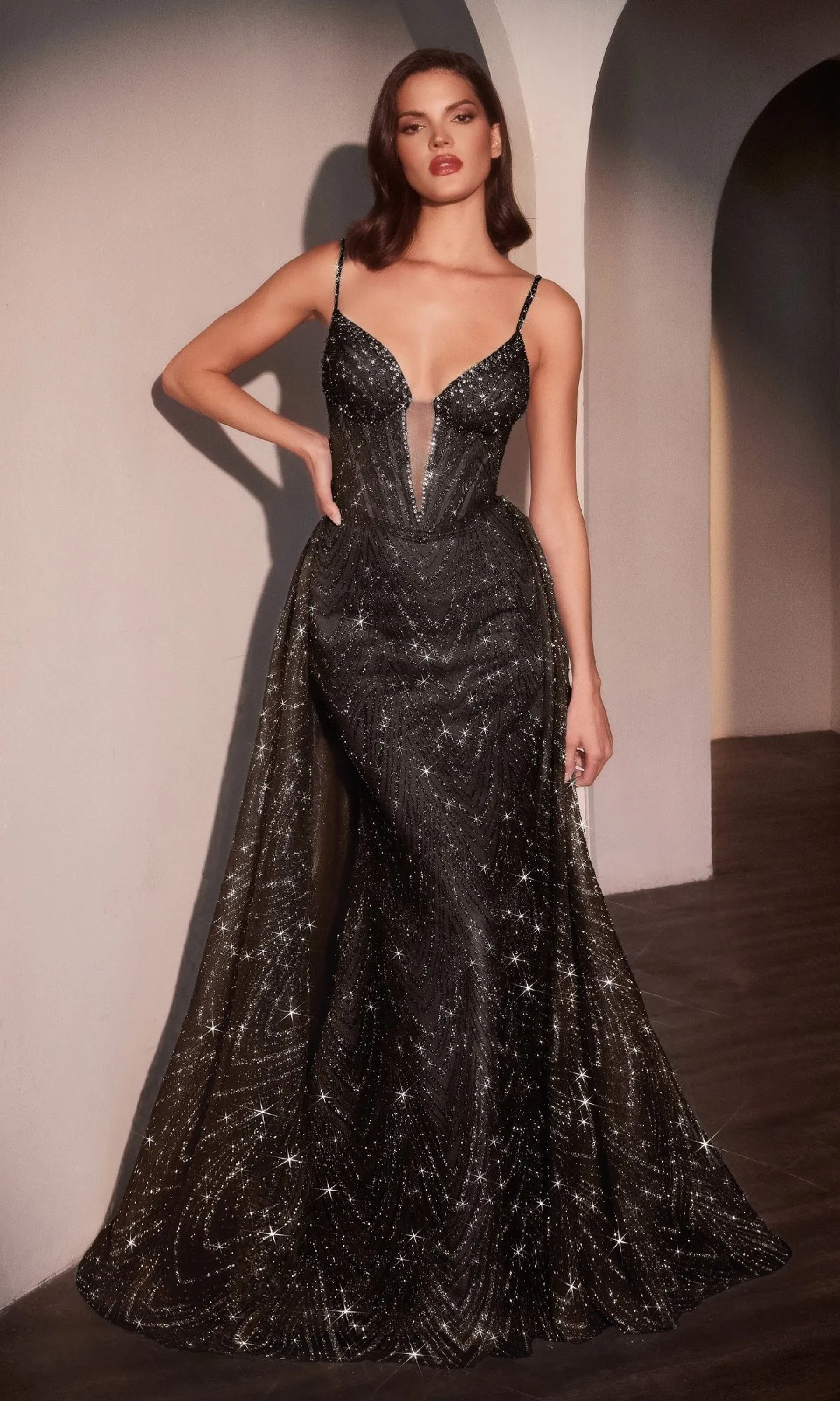 Deep V-Neck Long Glitter Prom Dress: Ladivine C167 sold by PromGirl