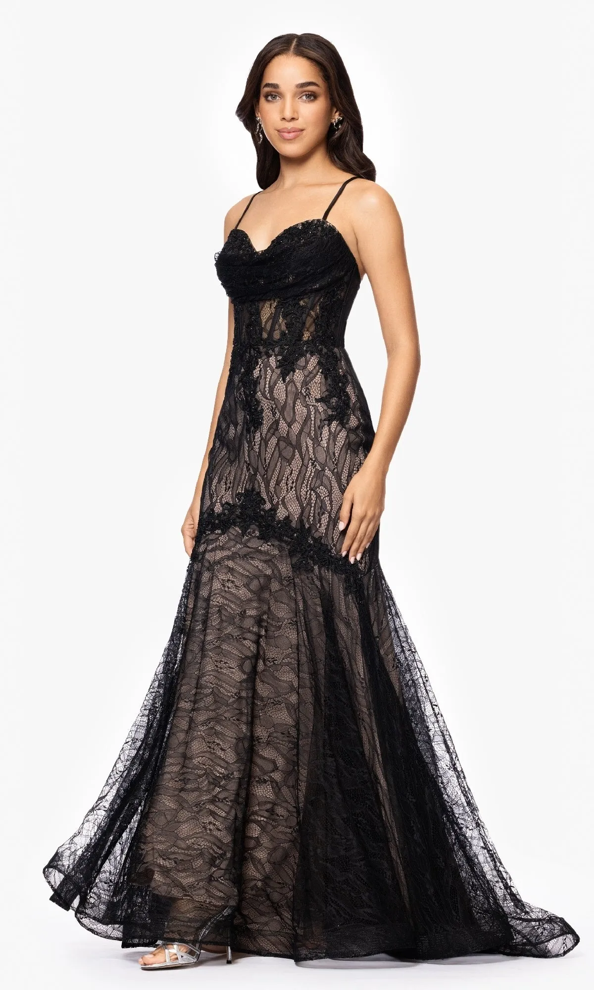 Long Black Lace Prom Dress: Blondie Nites 5463BN sold by PromGirl product image thumbnail 3