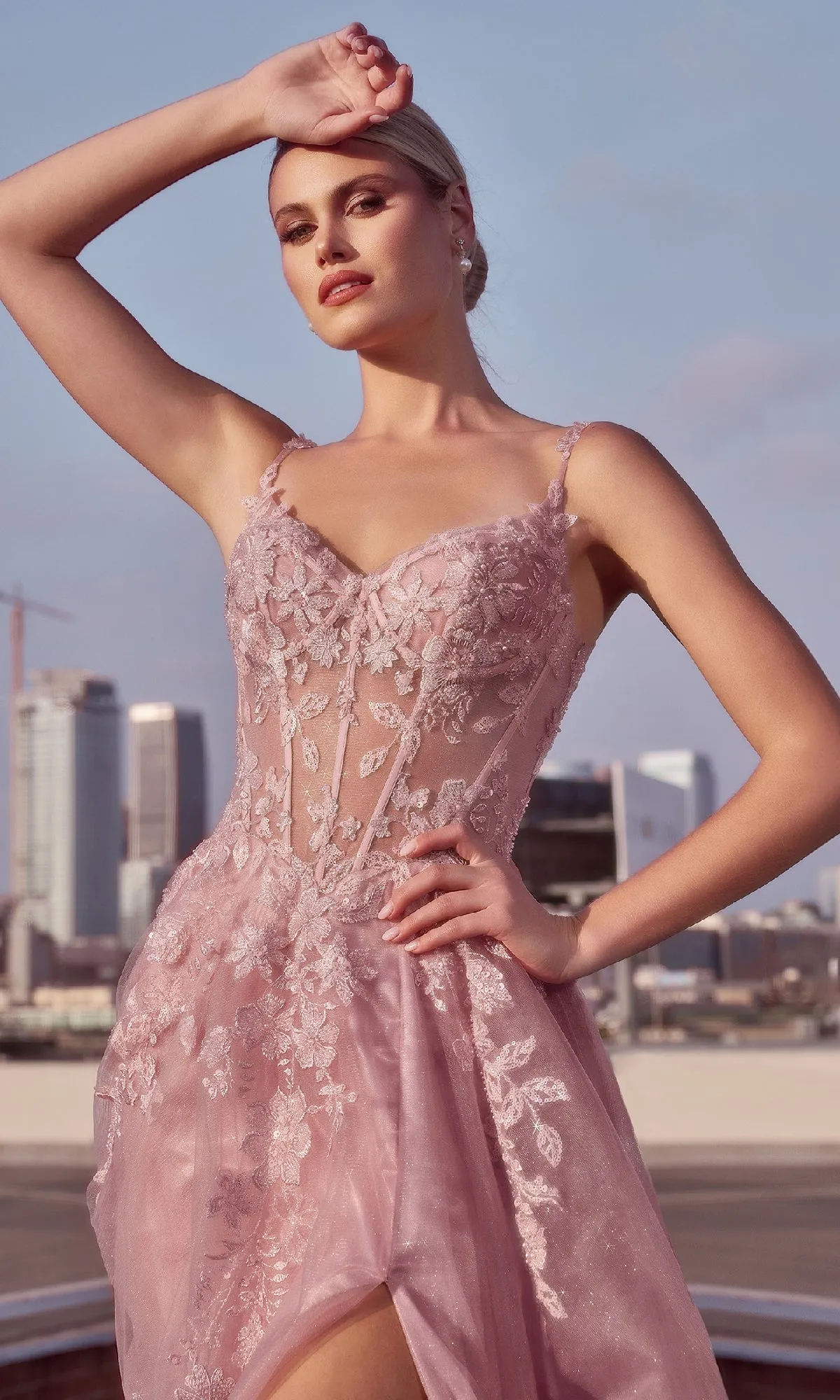 Mauve Pink Long Lace Prom Dress: Ladivine CDS533 sold by PromGirl product image thumbnail 3