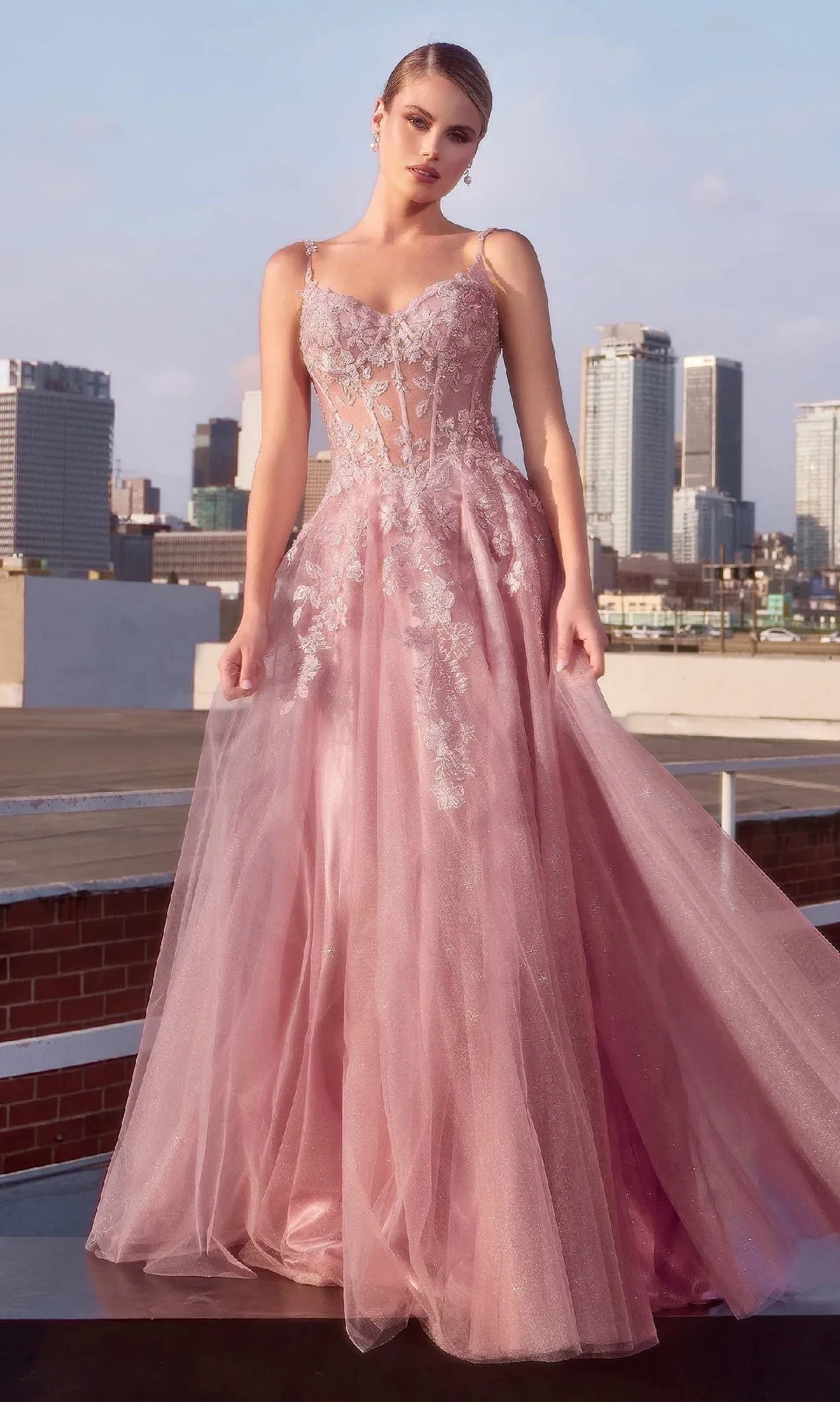 Mauve Pink Long Lace Prom Dress: Ladivine CDS533 sold by PromGirl product image thumbnail 4