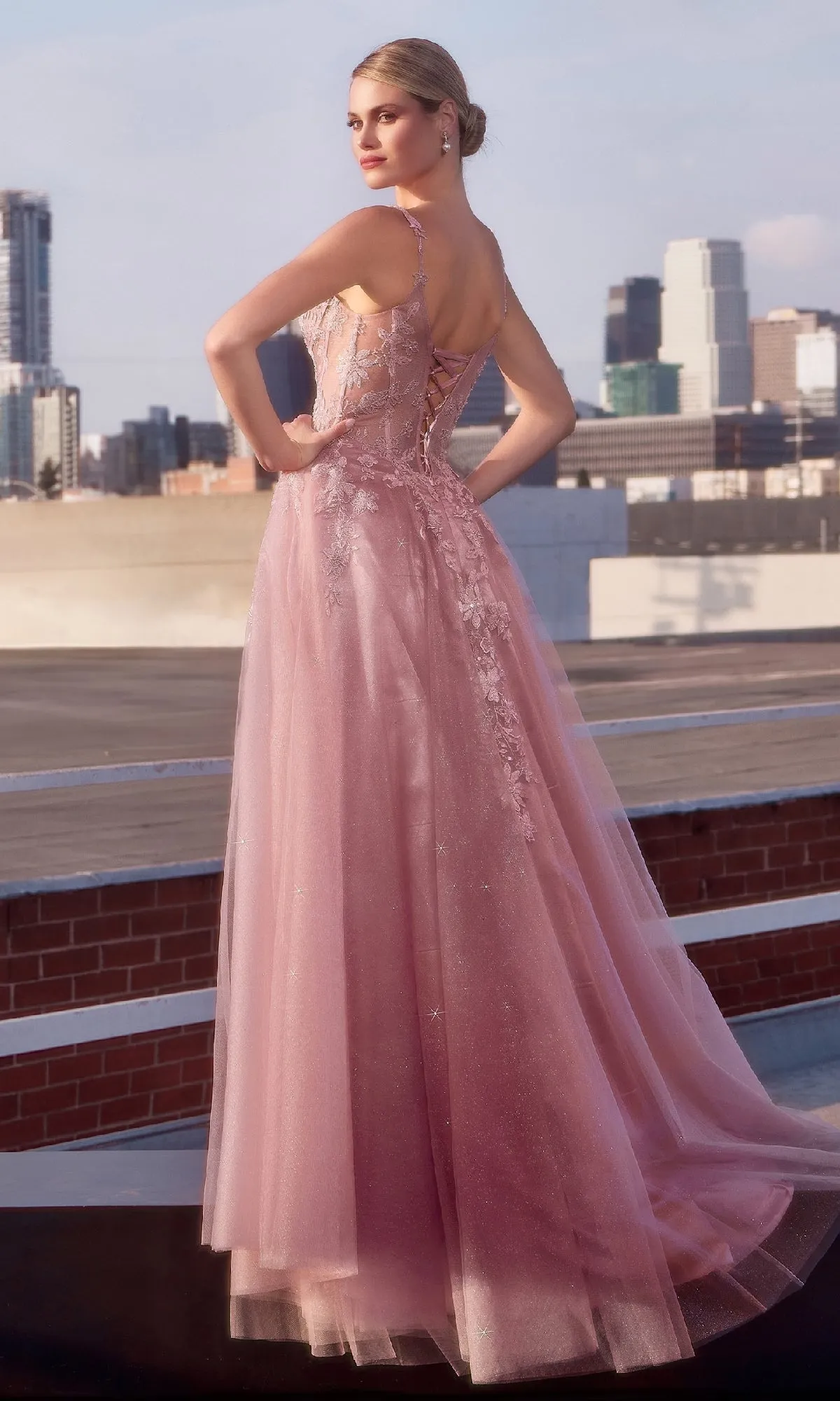 Mauve Pink Long Lace Prom Dress: Ladivine CDS533 sold by PromGirl product image thumbnail 2