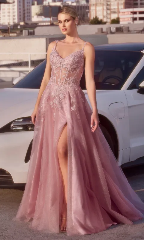 Mauve Pink Long Lace Prom Dress: Ladivine CDS533 sold by PromGirl