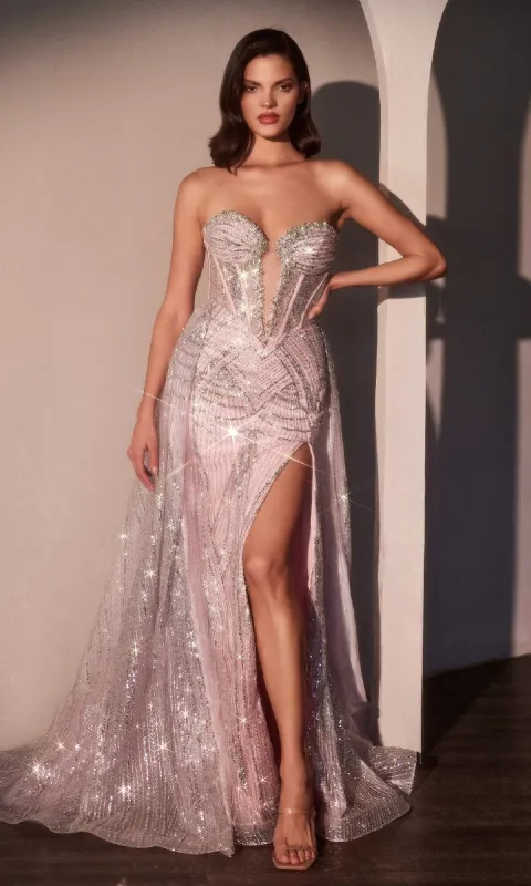 Overskirt Long Glitter Prom Dress: Ladivine CM384 sold by PromGirl