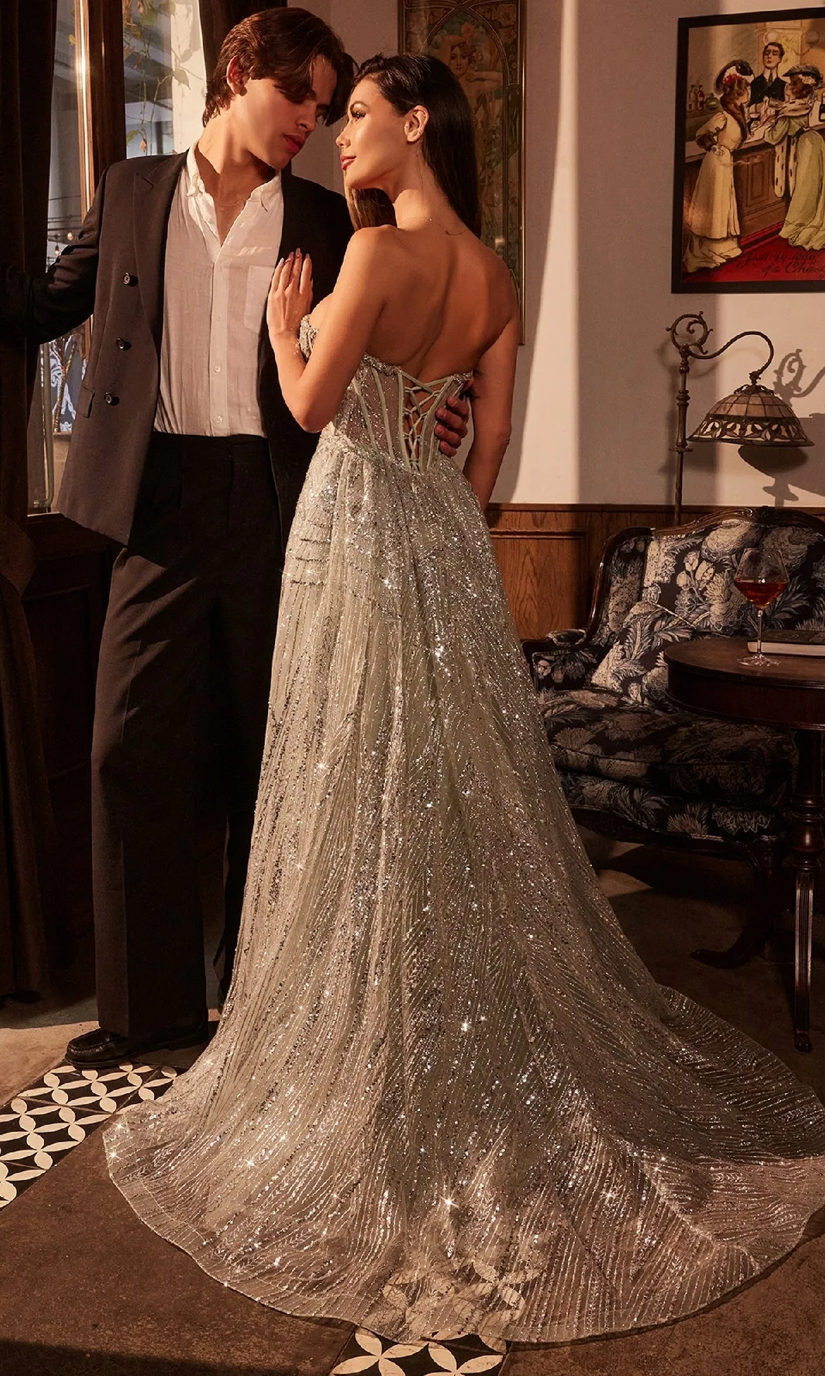 Overskirt Long Glitter Prom Dress: Ladivine CM384 sold by PromGirl product image thumbnail 2