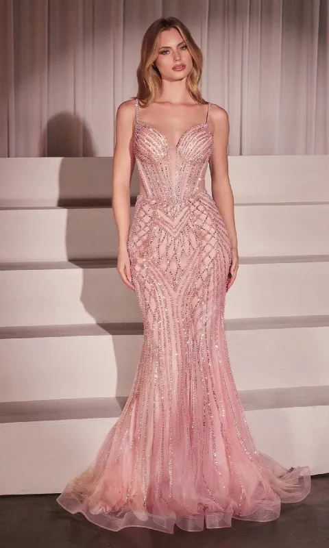 Long Beaded Mermaid Prom Dress: Ladivine CD759 sold by PromGirl