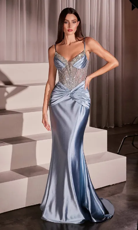 Sheer-Corset Long Satin Prom Dress: Ladivine CD752 sold by PromGirl