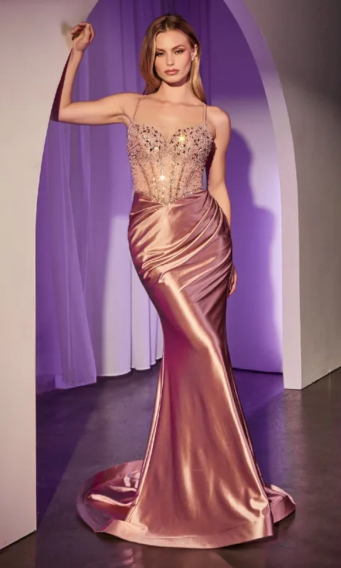 Rose Gold Long Prom Dress: Ladivine CC8884 sold by PromGirl