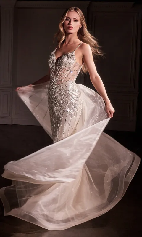 Overskirt Long Glitter Prom Dress: Ladivine CD763 sold by PromGirl