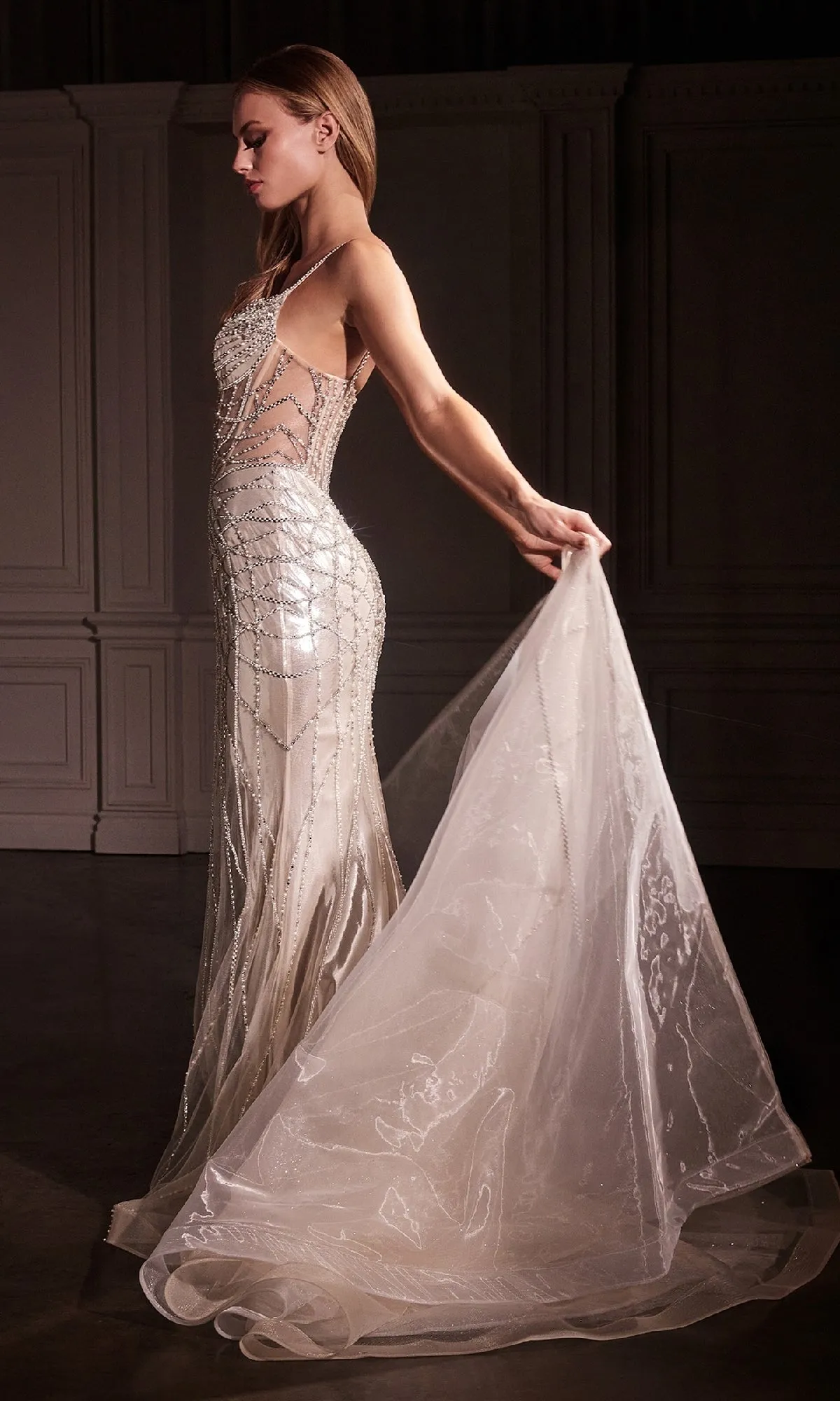 Overskirt Long Glitter Prom Dress: Ladivine CD763 sold by PromGirl product image thumbnail 4