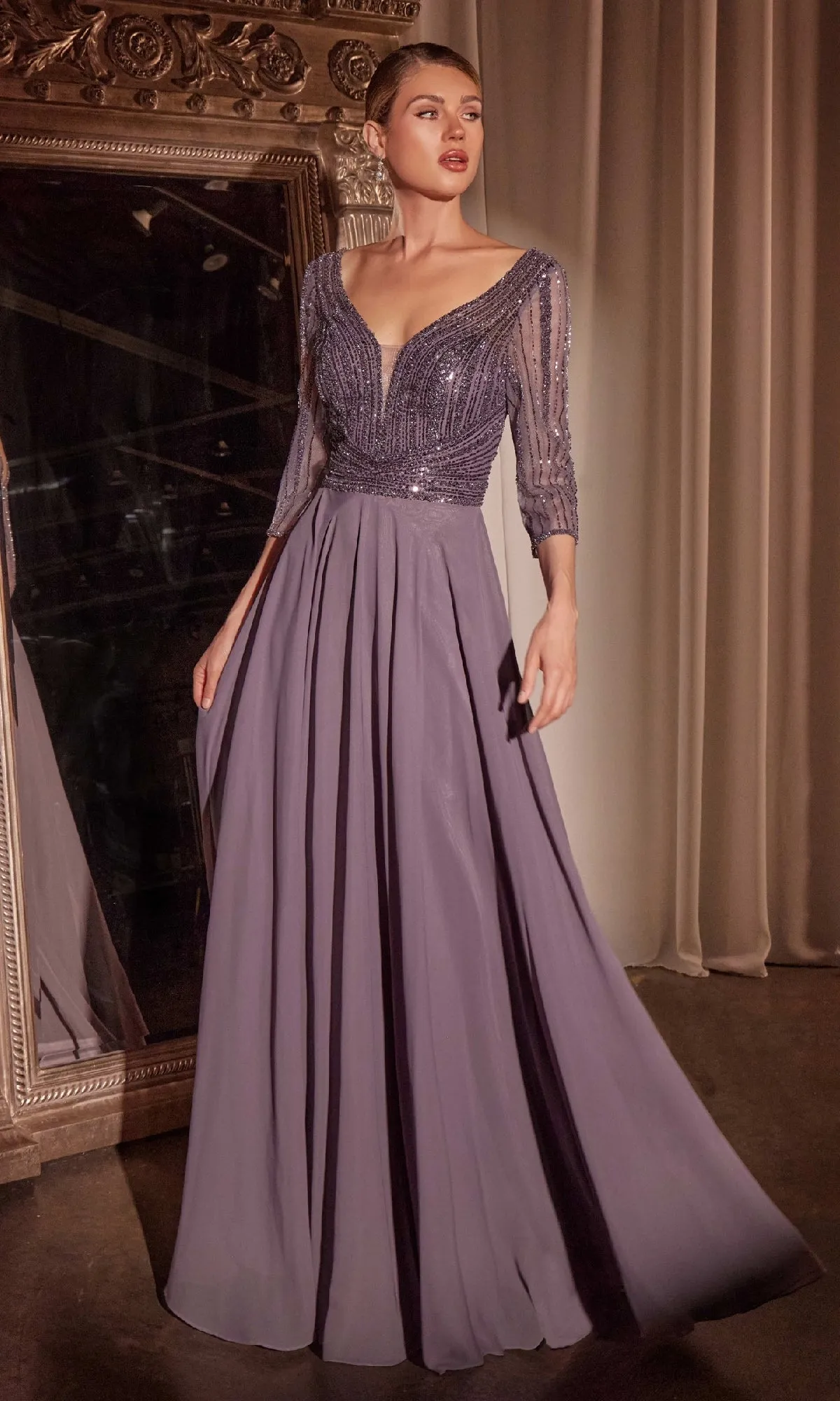 Modest Long A-Line Formal Dress: Ladivine CC446 sold by PromGirl
