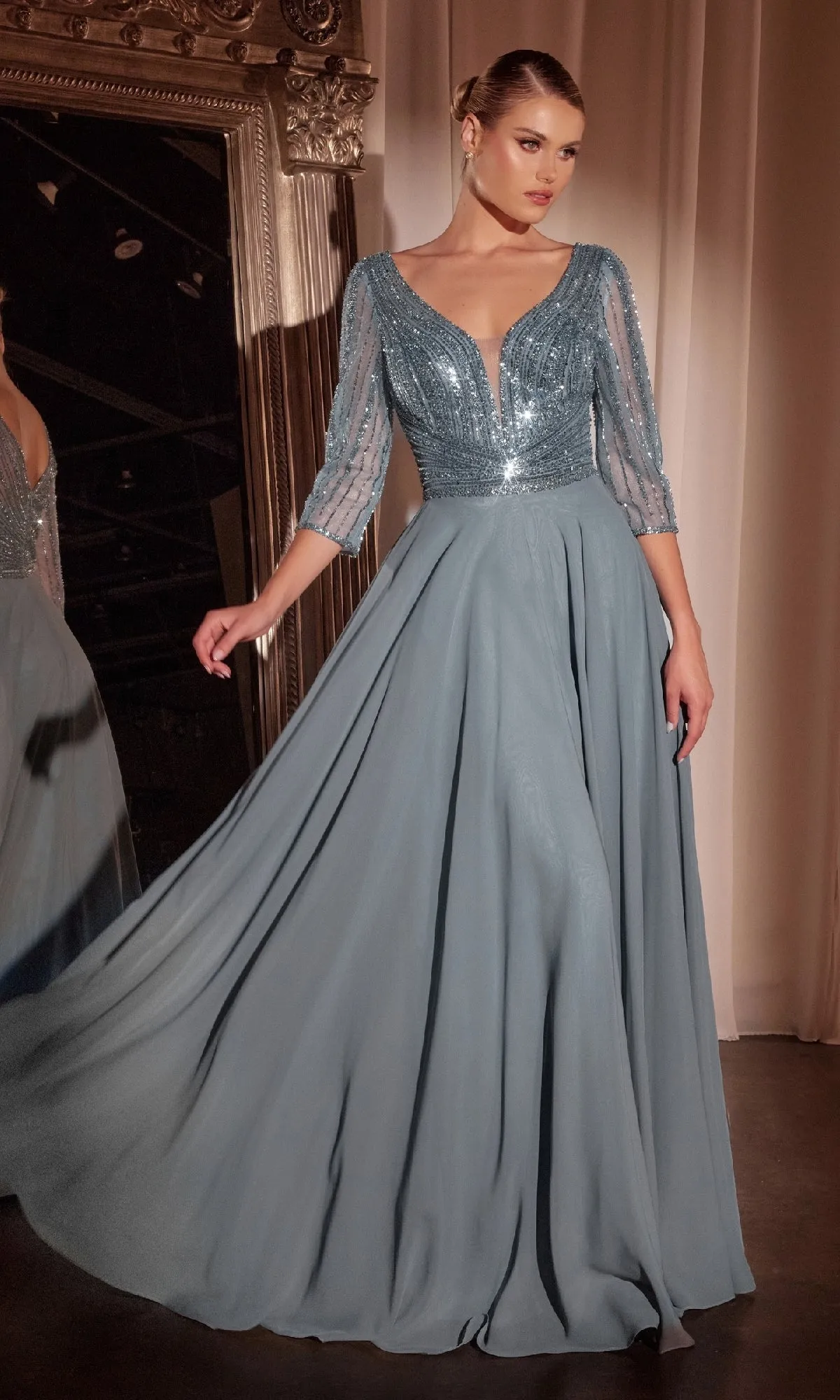 Modest Long A-Line Formal Dress: Ladivine CC446 sold by PromGirl product image thumbnail 3