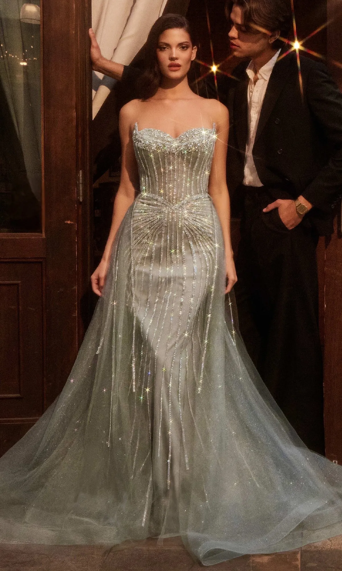 Strapless Glitter-Tulle Prom Gown: Ladivine CB158 sold by PromGirl product image thumbnail 3