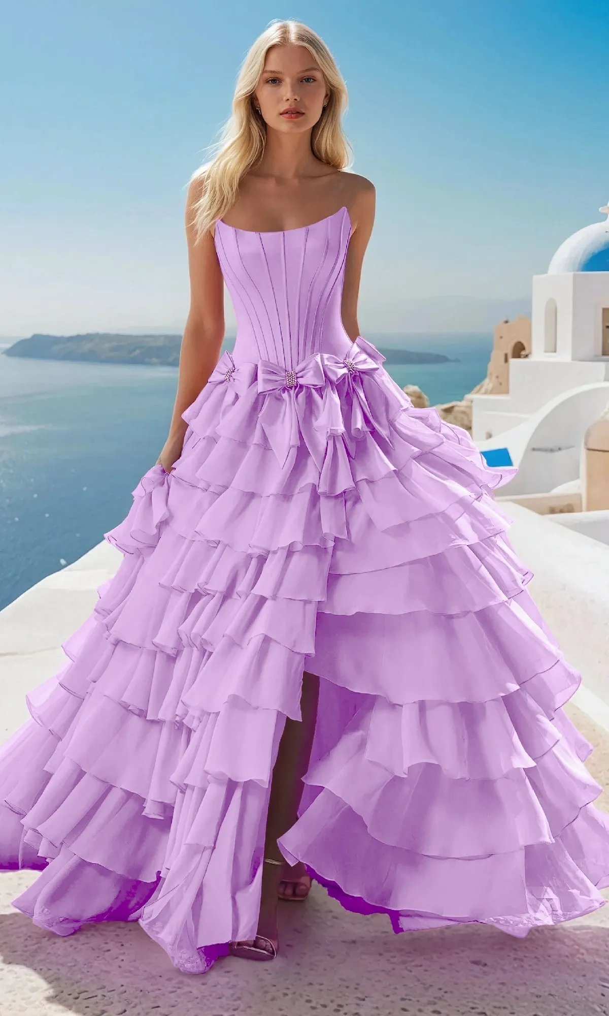 Tiered Prom Ball Gown with Bows: PromGirl Exclusive sold by PromGirl product image thumbnail 4