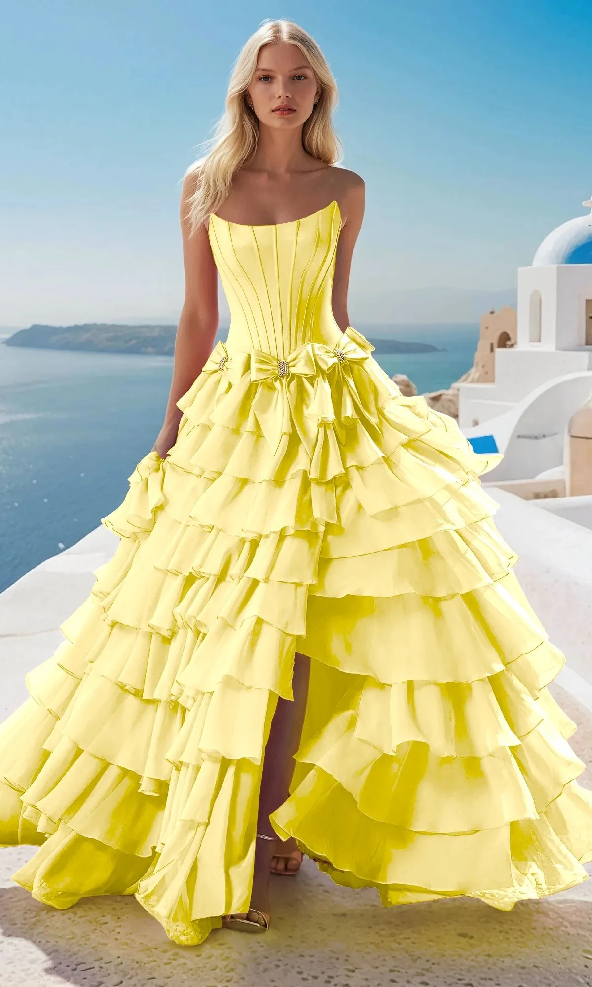 Tiered Prom Ball Gown with Bows: PromGirl Exclusive sold by PromGirl product image thumbnail 3