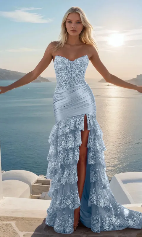 Ruffled Lace Mermaid Prom Dress: PromGirl Exclusive sold by PromGirl