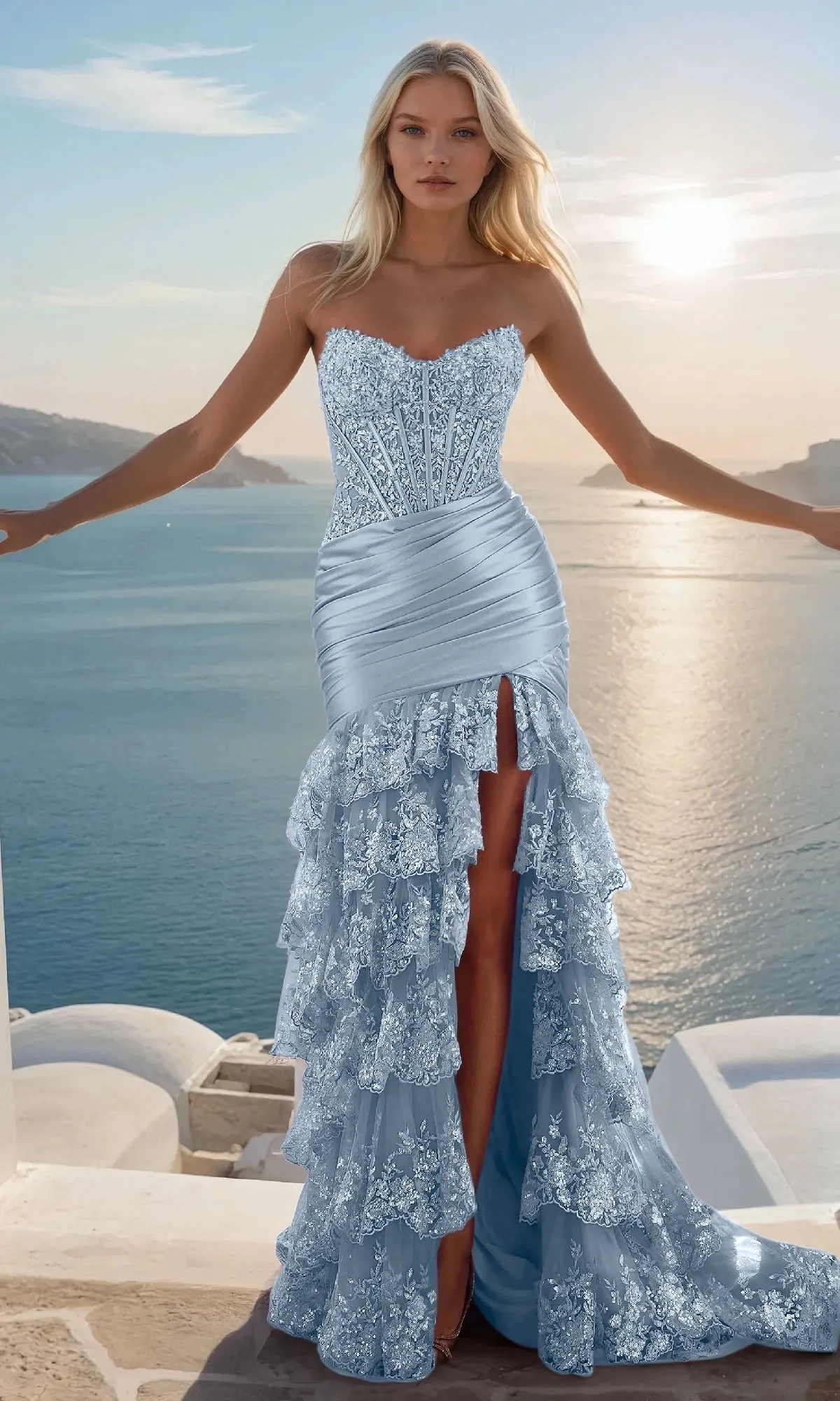 Ruffled Lace Mermaid Prom Dress: PromGirl Exclusive sold by PromGirl