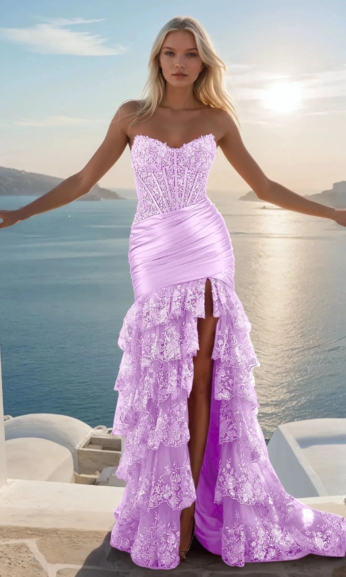 Ruffled Lace Mermaid Prom Dress: PromGirl Exclusive sold by PromGirl product image thumbnail 4