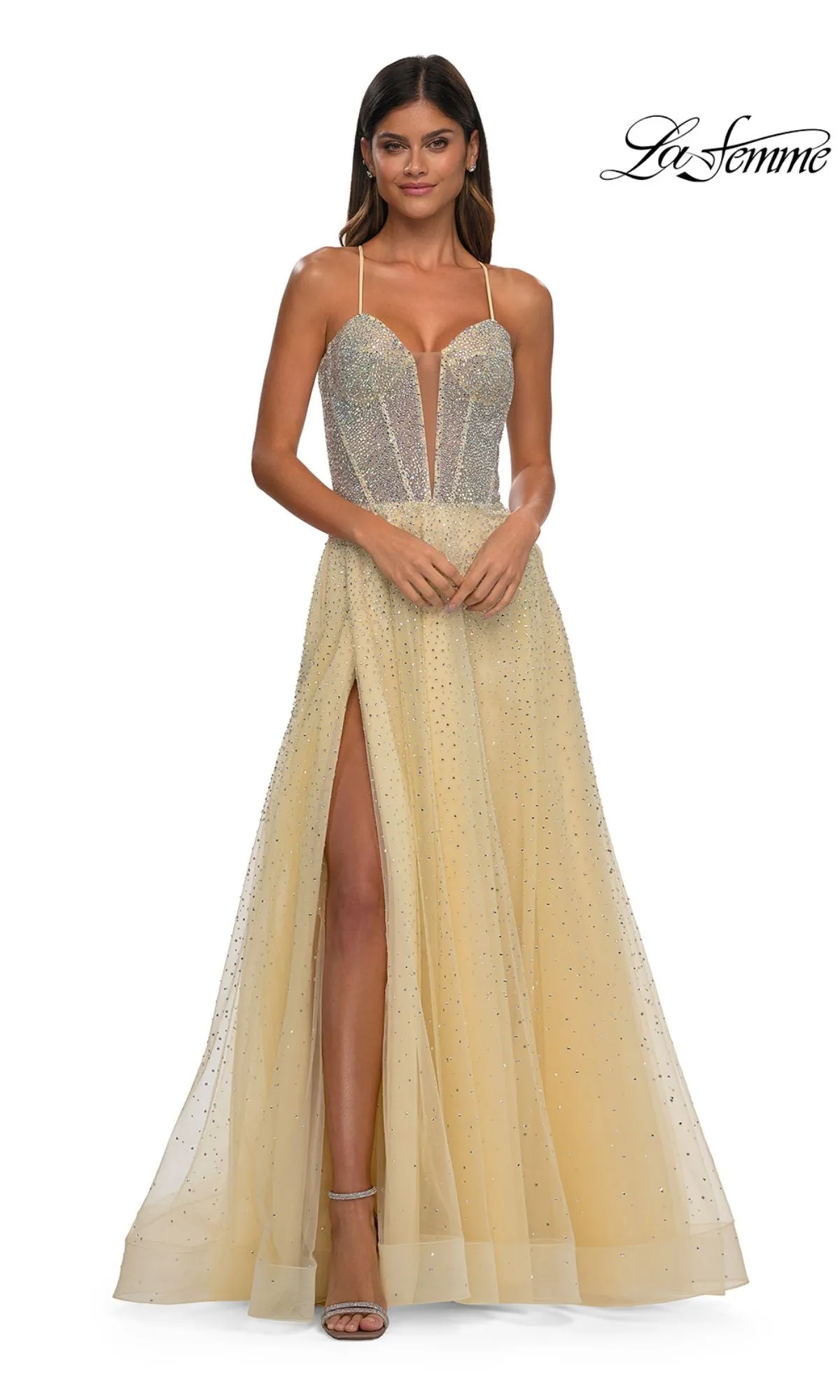 Lace-Up Beaded Long Prom Ball Gown: La Femme 32725 sold by PromGirl product image thumbnail 4