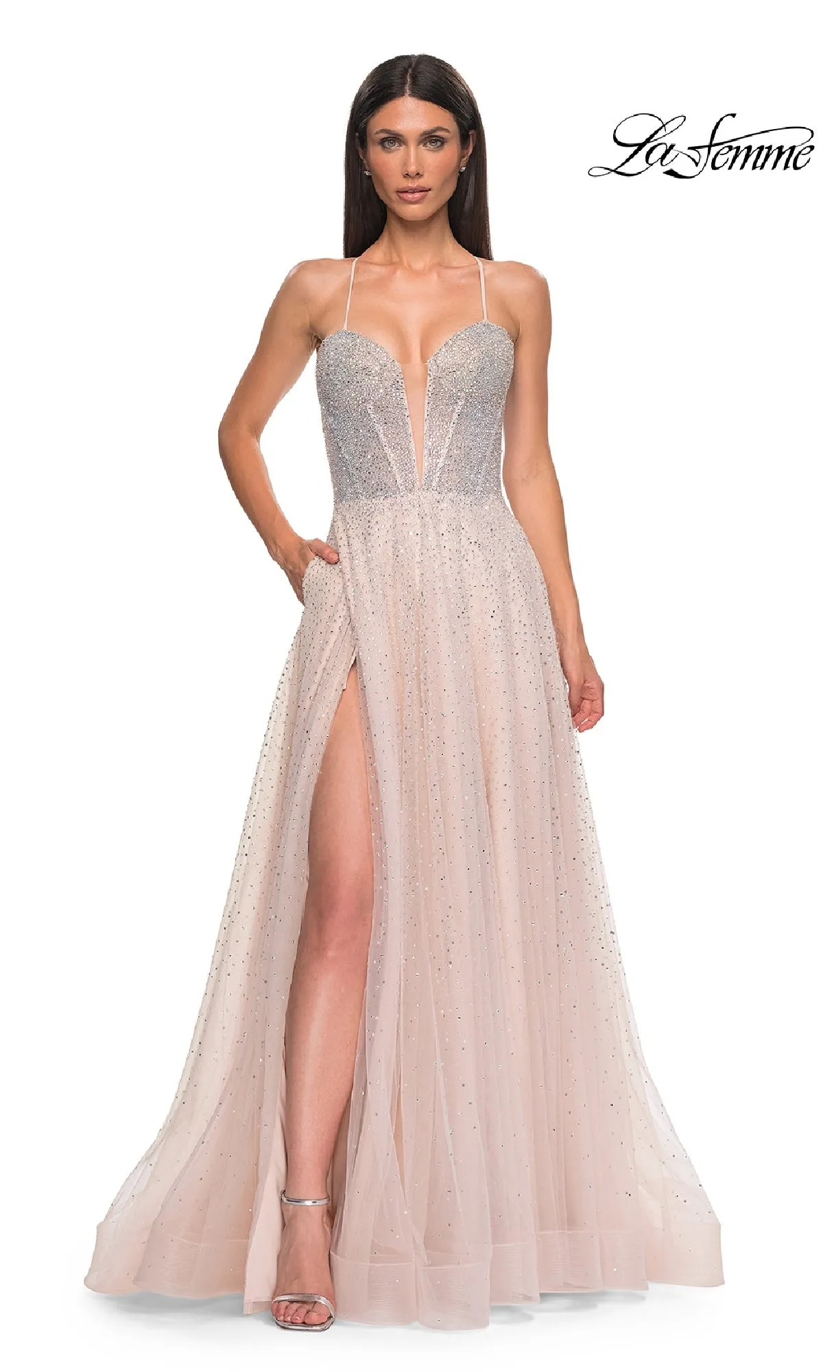Lace-Up Beaded Long Prom Ball Gown: La Femme 32725 sold by PromGirl product image thumbnail 3