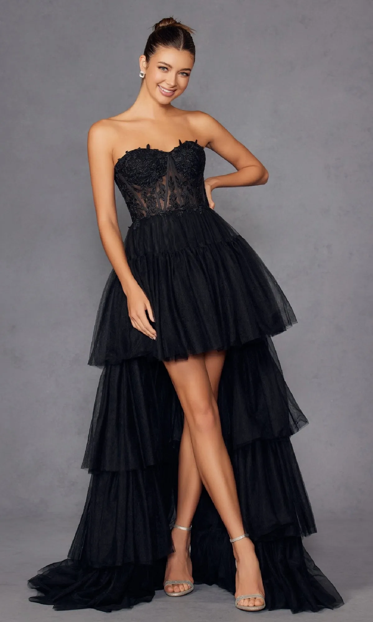 High-Low Strapless Prom Dress: Juliet JT2488S sold by PromGirl product image thumbnail 4