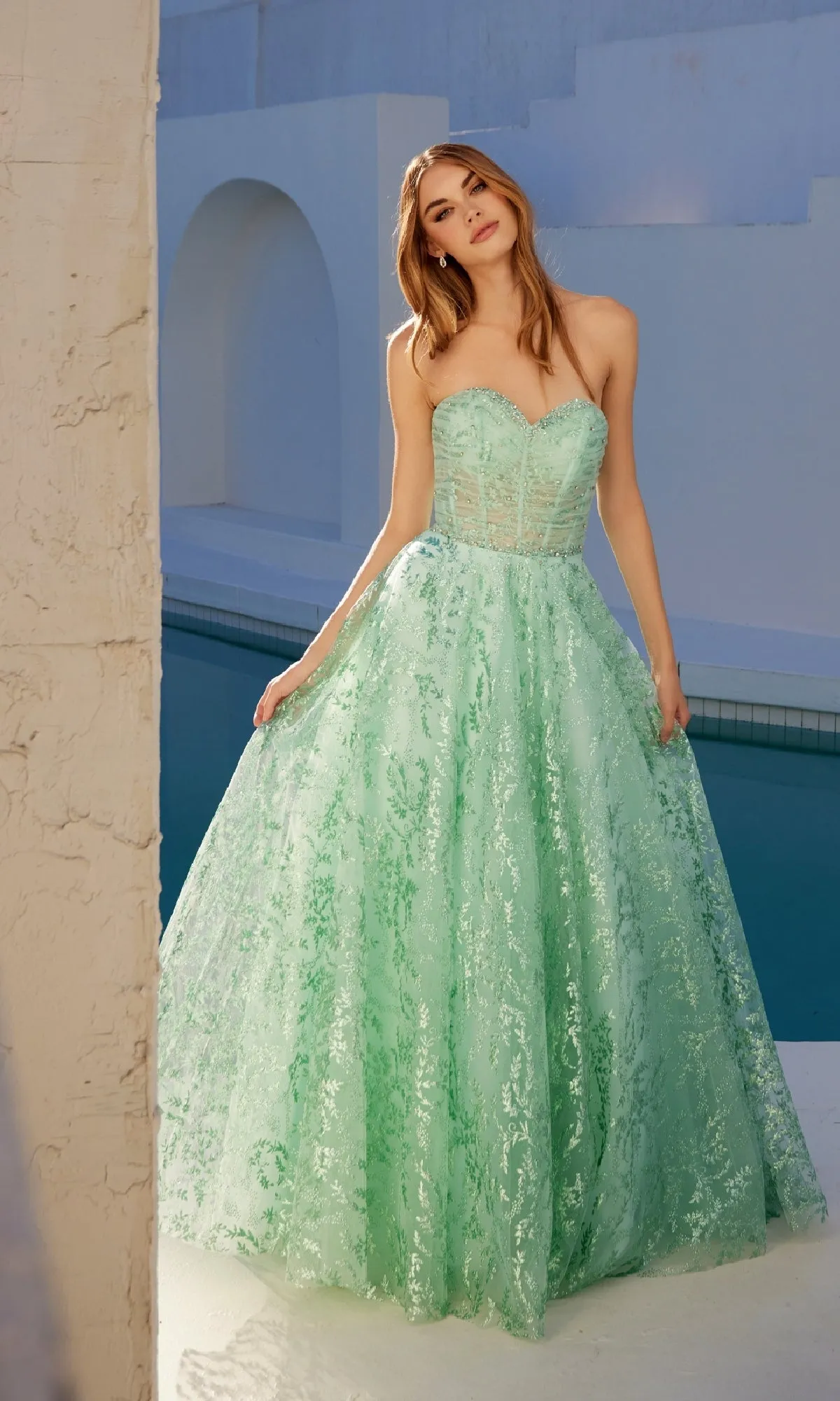 Strapless Glitter-Print Prom Gown: Juliet JT2547S sold by PromGirl product image thumbnail 4