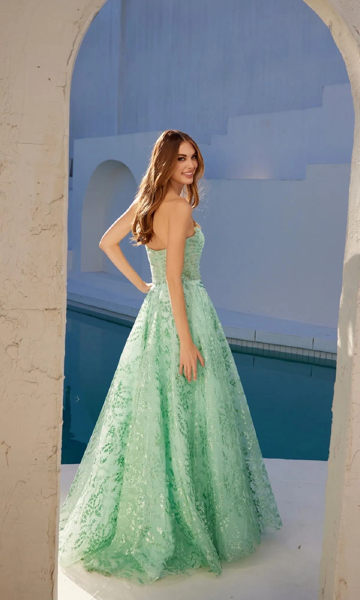 Strapless Glitter-Print Prom Gown: Juliet JT2547S sold by PromGirl product image thumbnail 2