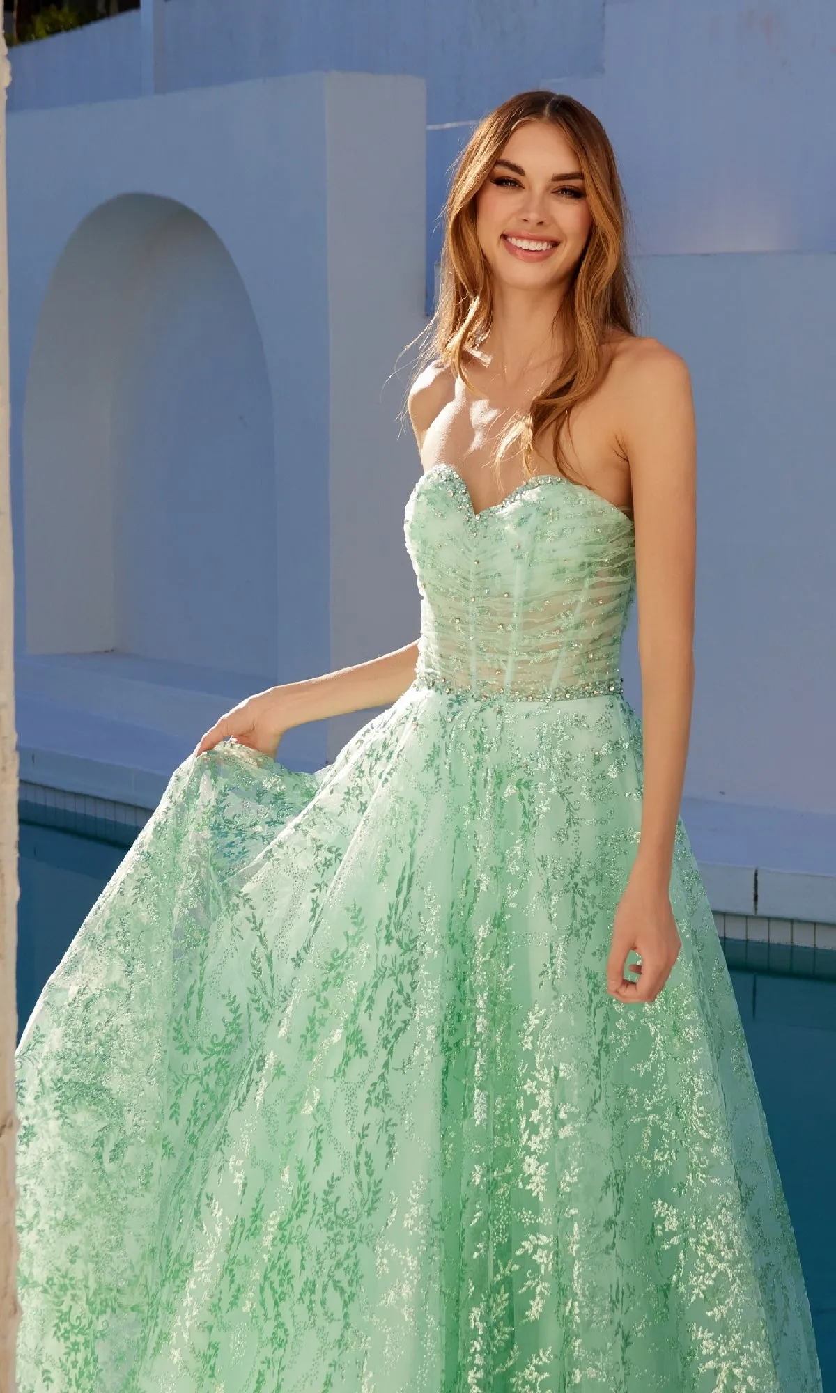 Strapless Glitter-Print Prom Gown: Juliet JT2547S sold by PromGirl product image thumbnail 3